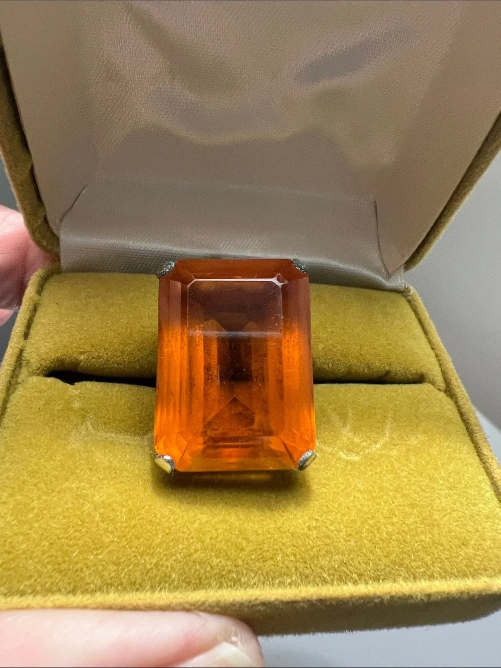 Bold Large Amber Faceted Cocktail Ring  -  Size 5 3/4 -  Heirloom Estate Vintage